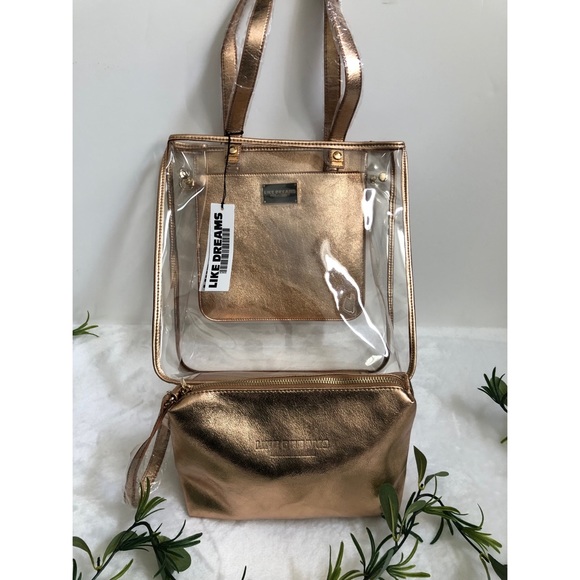 Like Dreams Transparent Polyurethane Tote Bag With Clutch - Picture 2 of 11